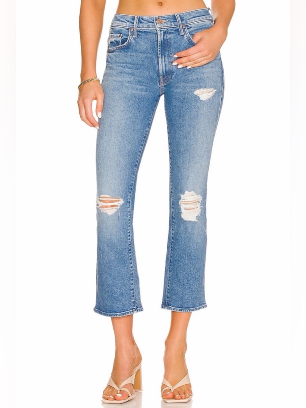 Mother The Insider Ankle jeans in Bloom And Doom Sz 28 Blue ripped - Picture 2 of 15